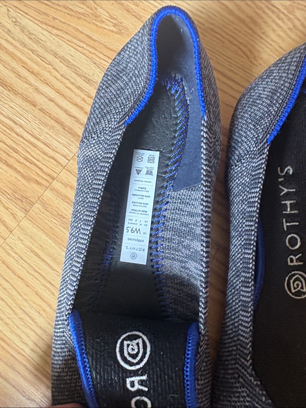 Rothy's Gray Knit Pointed Ballet Flats with Blue Trim - Picture 2 of 3